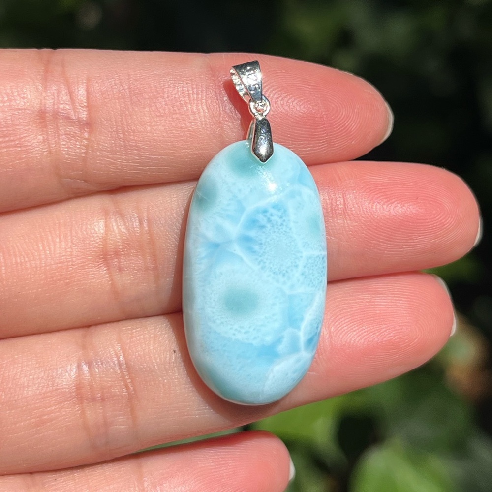 Sterling silver beautiful Larimar‎ pendant 1196